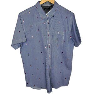 Brave Soul Mens XL Blue Striped Button Down Short Sleeve Shirt